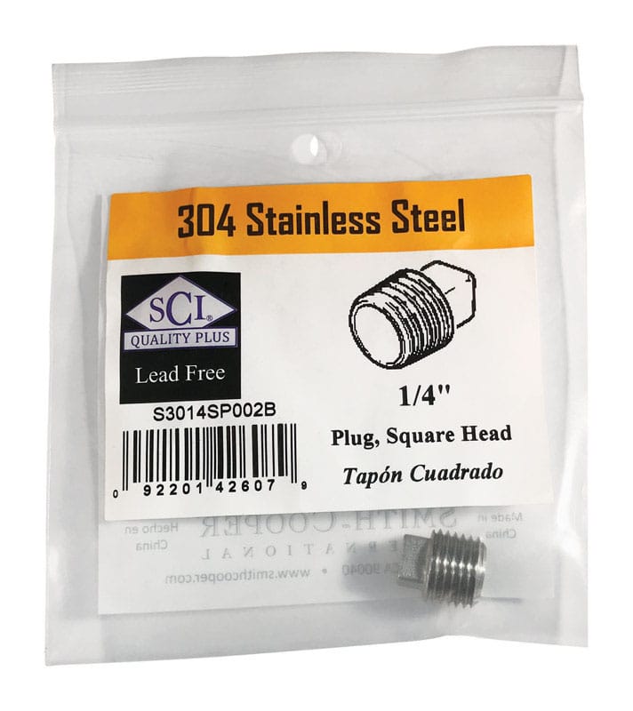 Smith-Cooper 4638102210 1/4 in. MPT Stainless Steel Square Head Plug