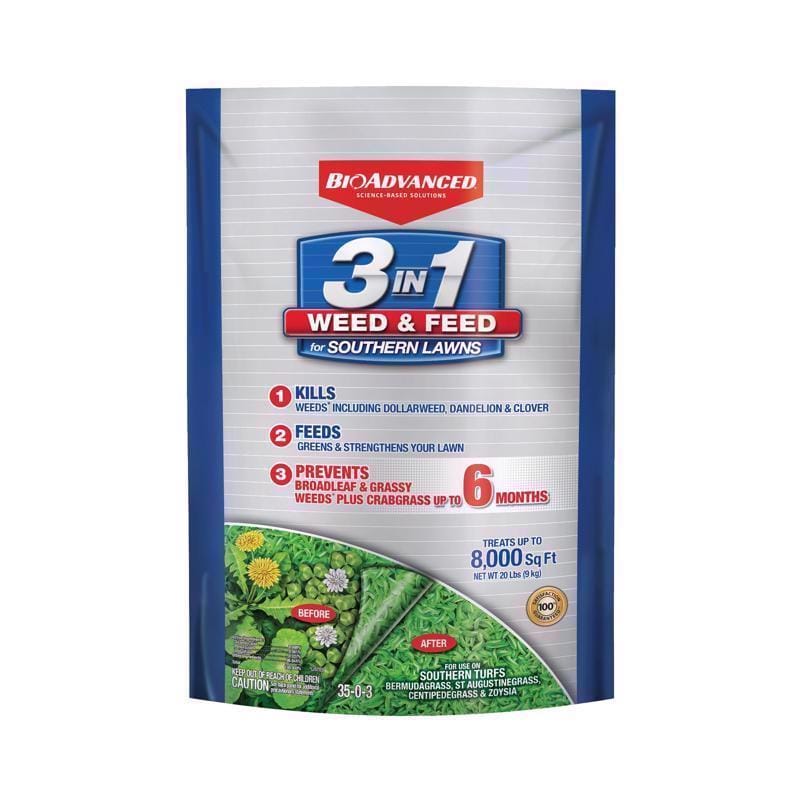 BioAdvanced 820106W 3-in-1, Granules, Weed & Feed Lawn Fertilizer For Multiple Grass Types 8000 sq ft