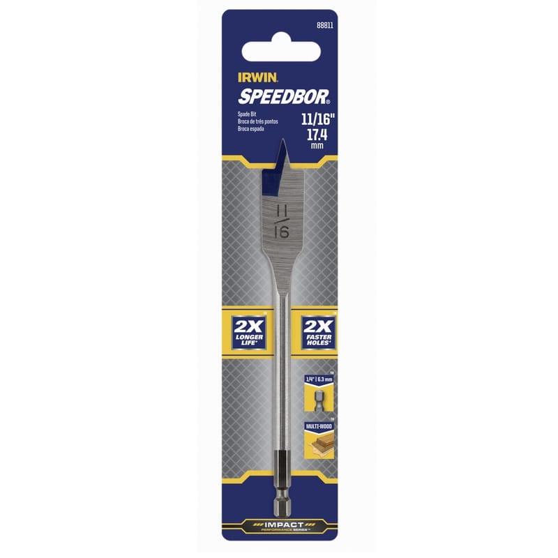 Irwin 88811 Speedbor 11/16 in. X 6 in. L Carbon Steel Wood Boring Bit Hex Shank 1 pc