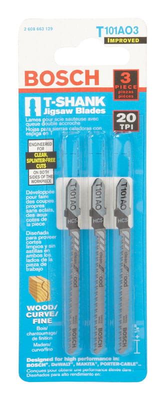 Bosch T101AO3 3 in. Metal T-Shank Pointed teeth and ground Jig Saw Blade 20 TPI 3 pk