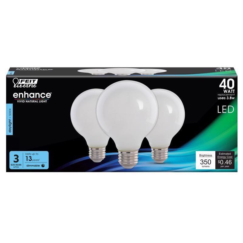Feit G2540W950CAFL3R Enhance G25 E26 (Medium) Filament LED Bulb Daylight 40 Watt Equivalence 3 pk