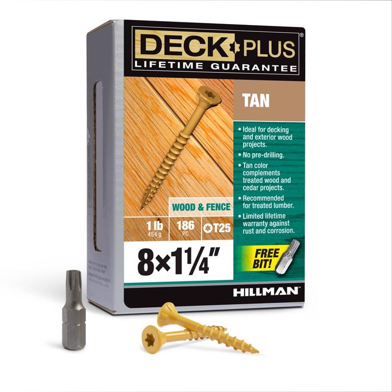 Hillman 48410 Deck Plus No. 8 Ga. X 1-1/4 in. L Tan Star Flat Head Exterior Deck Screws 1 lb 186 pk