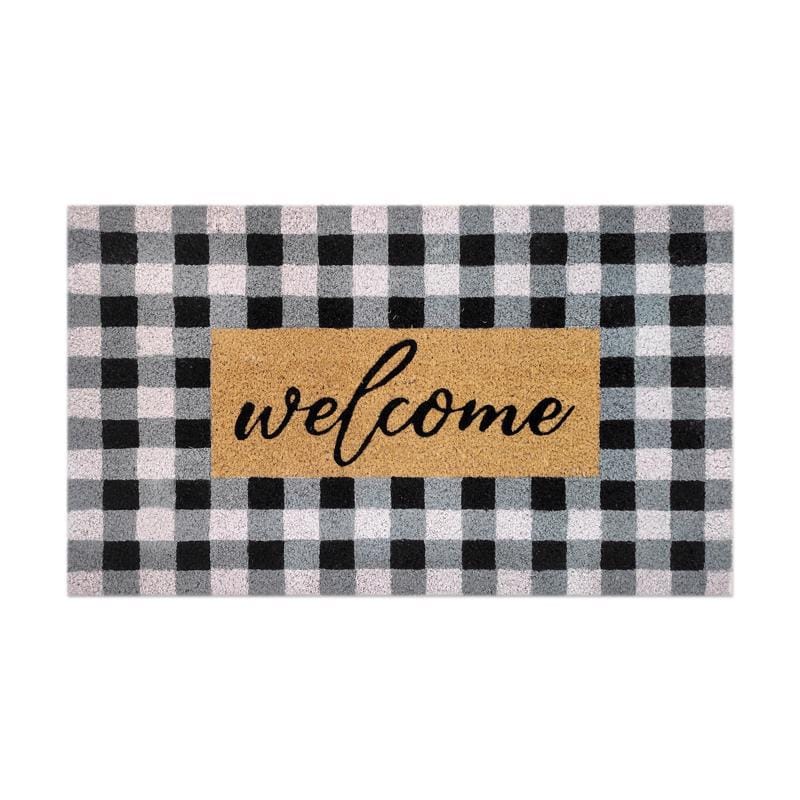 First Concept FC-72026 18 in. W X 30 in. L Black/White Checkers Welcome Coir Door Mat