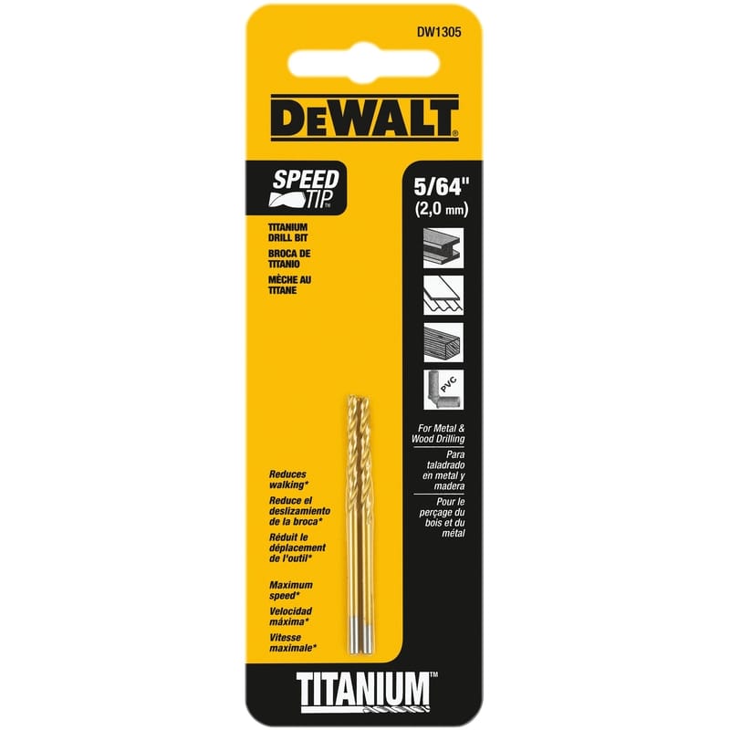 Dewalt DW1305 5/64 in. X 2 in. L High Speed Steel Split Point Drill Bit Straight Shank 2 pc
