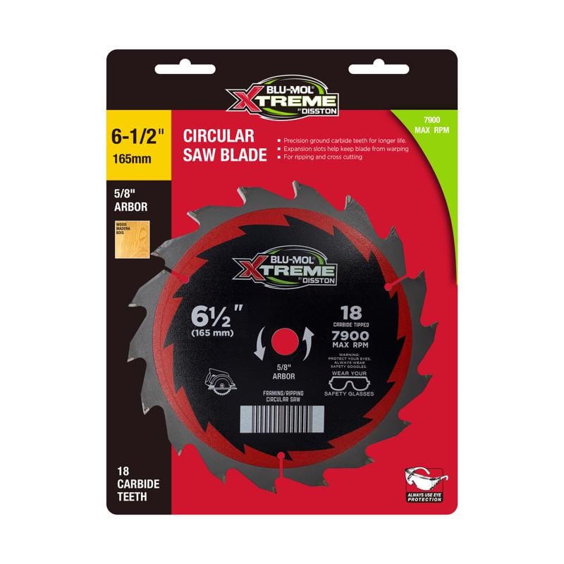 Blu-Mol Xtreme E0217118 6-1/2 in. D X 5/8 in. Carbide Tipped Circular Saw Blade 18 teeth 1 each
