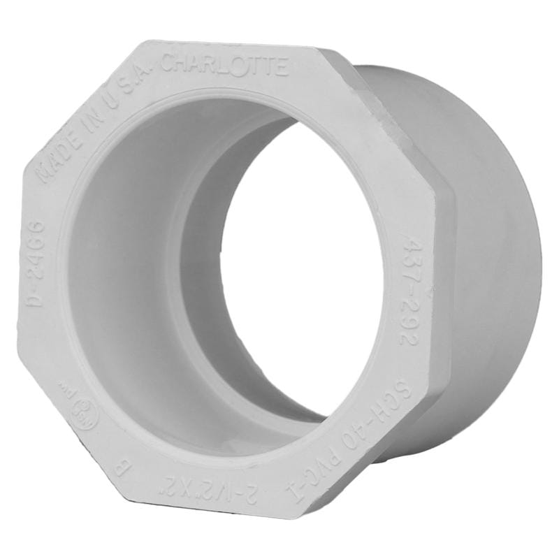 Charlotte Pipe PVC 02107 2600 Schedule 40 2-1/2 in. Spigot X 2 in. D Slip PVC Reducing Bushing 1 pk
