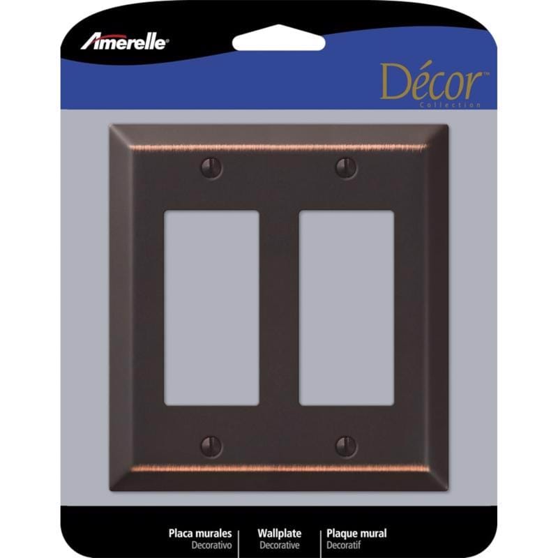 Amerelle 163RRDB Century Aged Bronze 2 gang Stamped Steel Decorator Wall Plate 1 pk