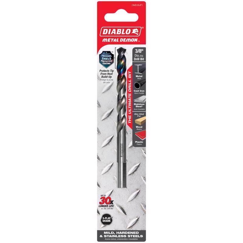 Diablo DMD38JP1 Metal Demon 3/8 in. X 5.2 in. L Stainless Steel Drill Bit 3-Flat Shank 1 pc
