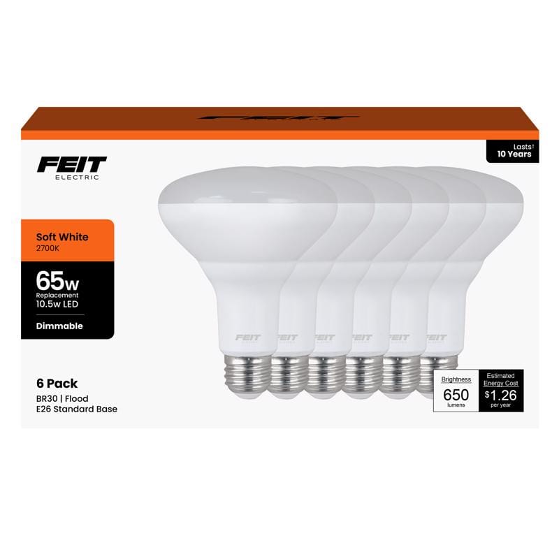 Feit BR30DM10KLED6 BR30 E26 (Medium) LED Bulb Soft White 65 Watt Equivalence 6 pk