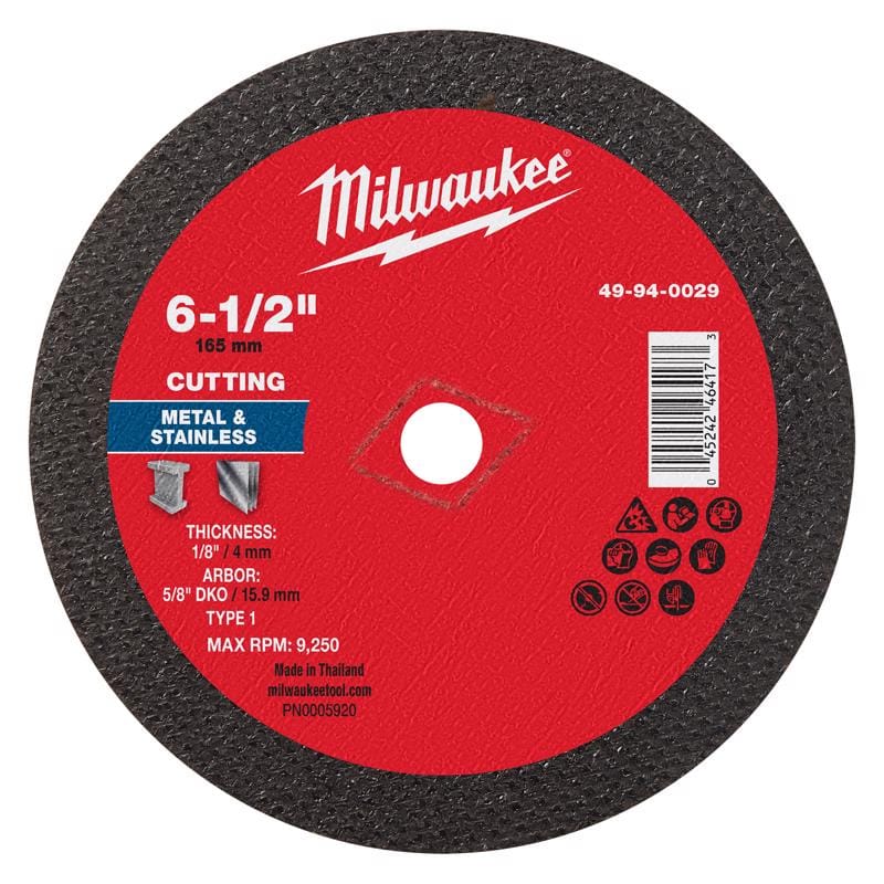 Milwaukee 49-94-0029 6-1/2 in. D X 5/8 in. X 1/8 in. thick Metal Cut-Off Wheel 1 pc