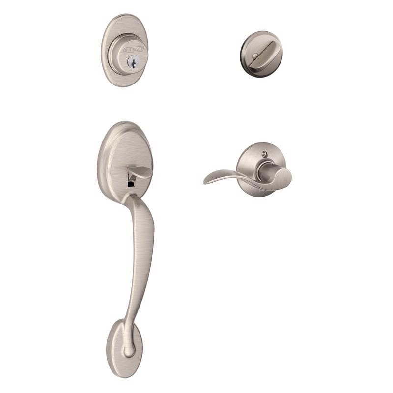 Schlage F60VPLY619ACC Plymouth, Accent Satin Nickel Entry Handleset 1-3/4 in.