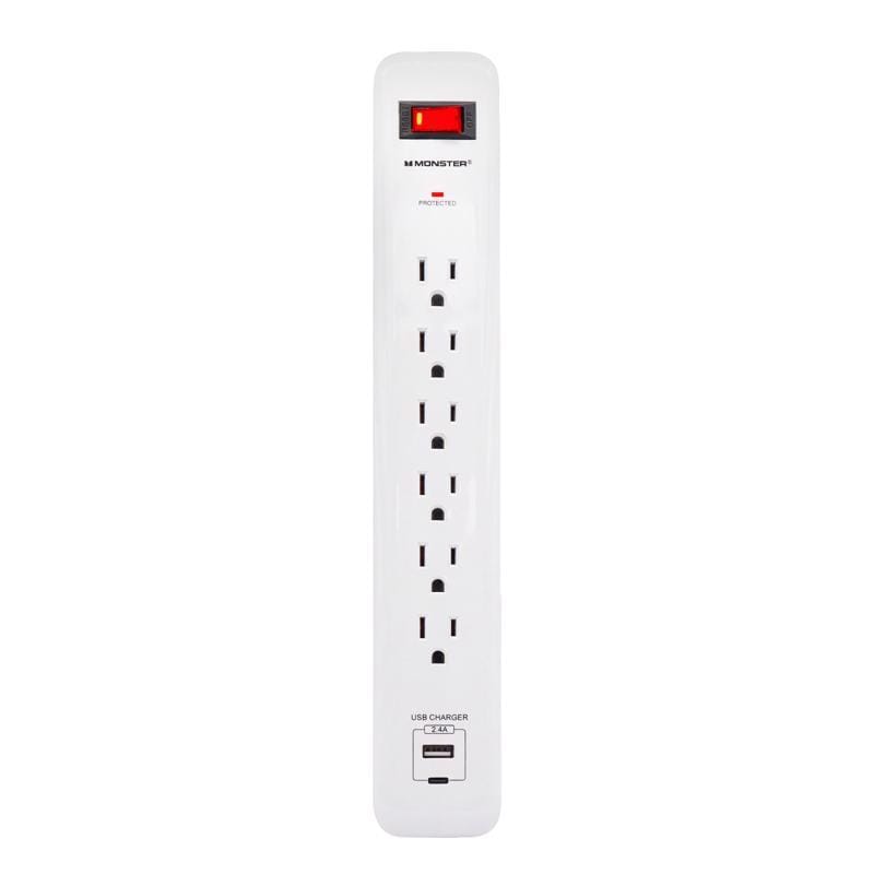 Monster 1817 Just Power It Up 3 ft. L 6 outlets Surge Protector w/USB White 1080 J