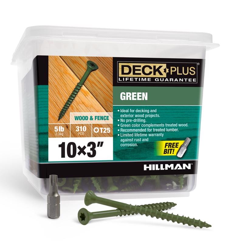 Hillman 48405 Deck Plus No. 10 Ga. X 3 in. L Green Star Flat Head Exterior Deck Screws 5 lb 310 pk