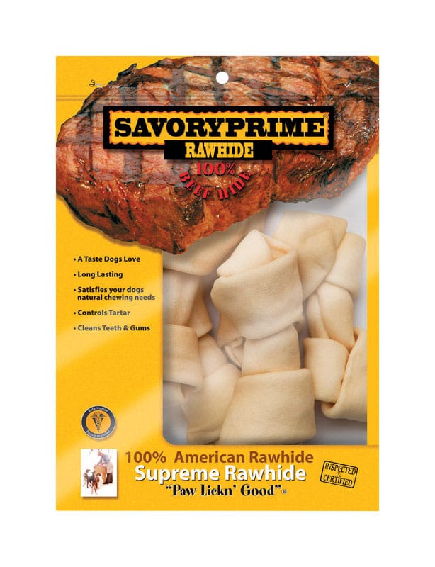 Savory Prime 996 American Supreme Medium Adult Knotted Bone Beef Rawhide 6-7 in. L 6 pk