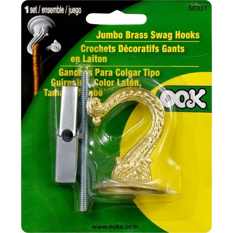Hillman 534502 OOK Jumbo Bright Brass Gold Steel 1.627 in. L Swag Hook 30 lb 1 pk