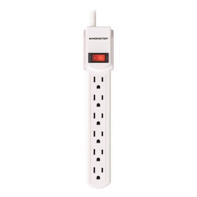 Monster 1700 Just Power It Up 3 ft. L 6 outlets Power Strip White