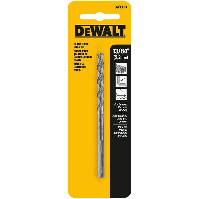 Dewalt DW1113 Black & Gold 13/64 in. X 3.62 in. L Black Oxide Drill Bit Round Shank 1 pc