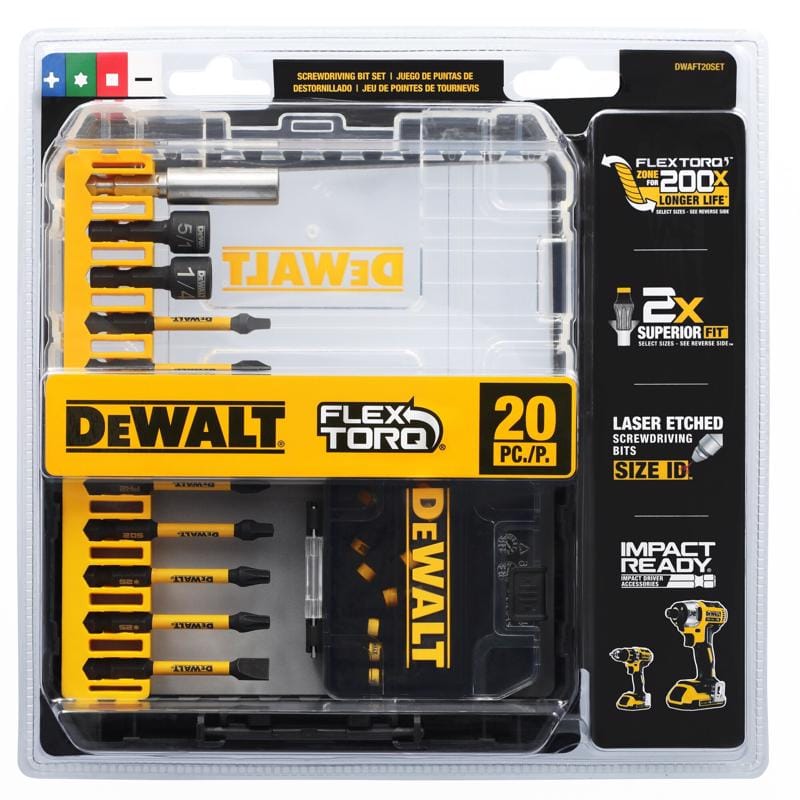 Dewalt DWAFT20SET FlexTorq Assorted Assorted Screwdriving Bit Set Alloy Steel 20 pc