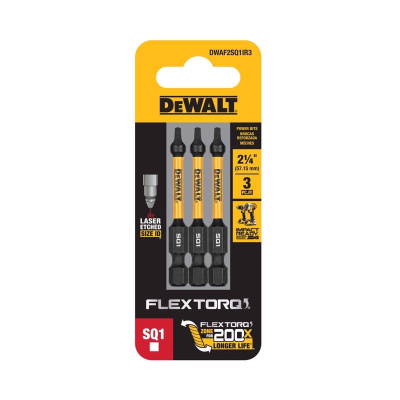 Dewalt DWAF2SQ1IR3 FlexTorq Square #1 X 2.25 in. L Impact Driver Bit Set Steel 3 pc