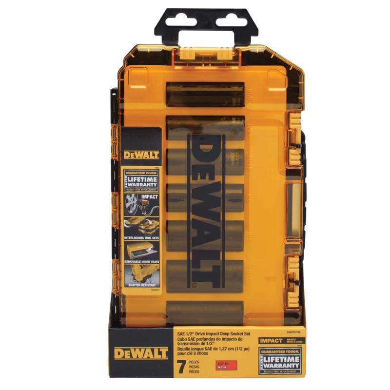 Dewalt DWMT74736 1/2 in. drive SAE 6 Point Deep Impact Socket Set 7 pc