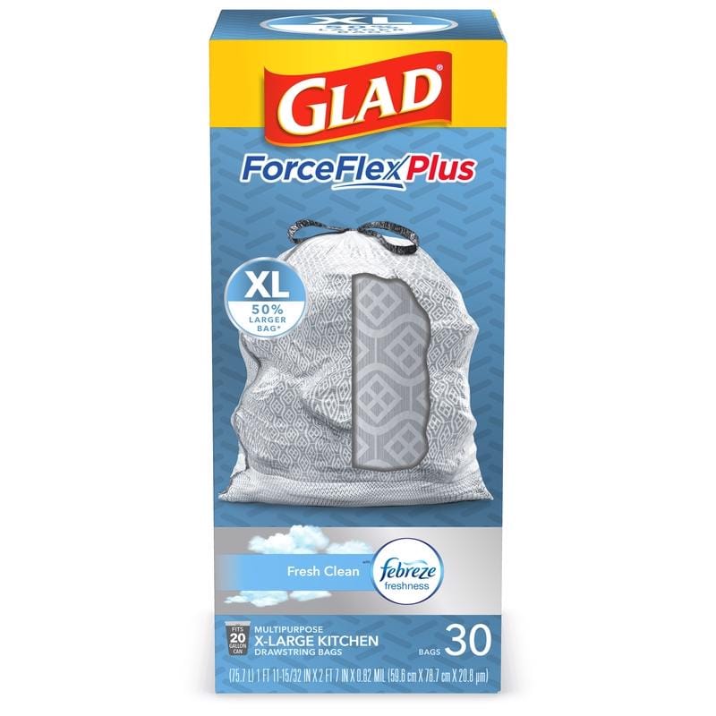 Glad 10012587789138 ForceFlex Plus 20 gal Fresh Trash Bags Drawstring 30 pk