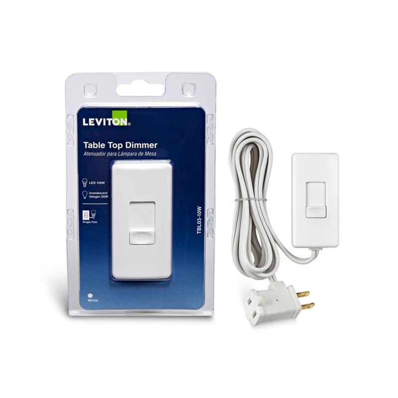 Leviton R12-TBL03-10W White 150/300 W Plug-In Dimmer Slide Switch 1 pk