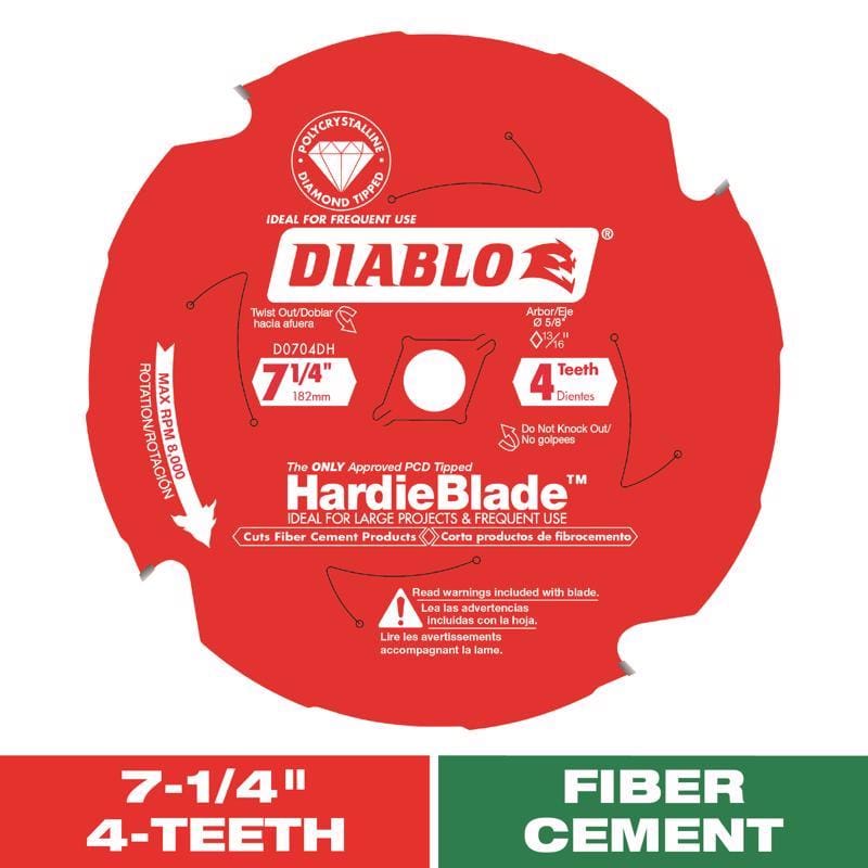 Diablo D0704DHA HardieBlade 7-1/4 in. D X 5/8 in. PCD Circular Saw Blade 4 teeth 1 pk