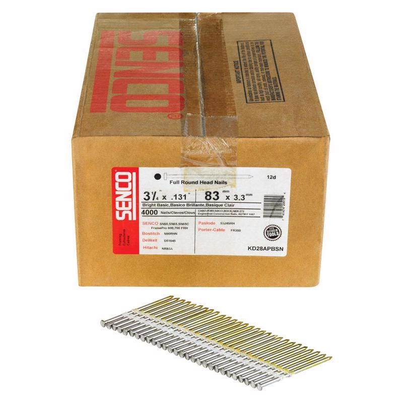 Senco KD28APBSN 3-1/4 in. L X 10-1/4 Ga. Angled Strip Bright Nails 20 deg 4000 pk