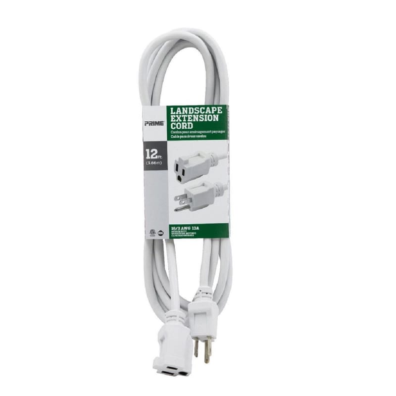 Prime EC883612 Outdoor 12 ft. L White Extension Cord 16/3 SJTW