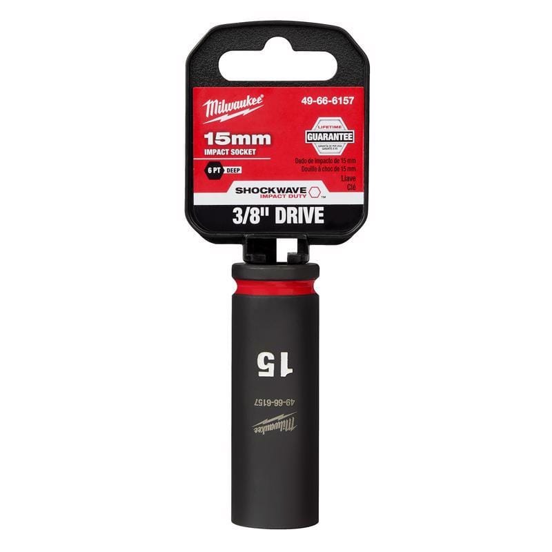 Milwaukee 49-66-6157 Shockwave 15 mm X 3/8 in. drive Metric 6 Point Deep Impact Socket 1 pc