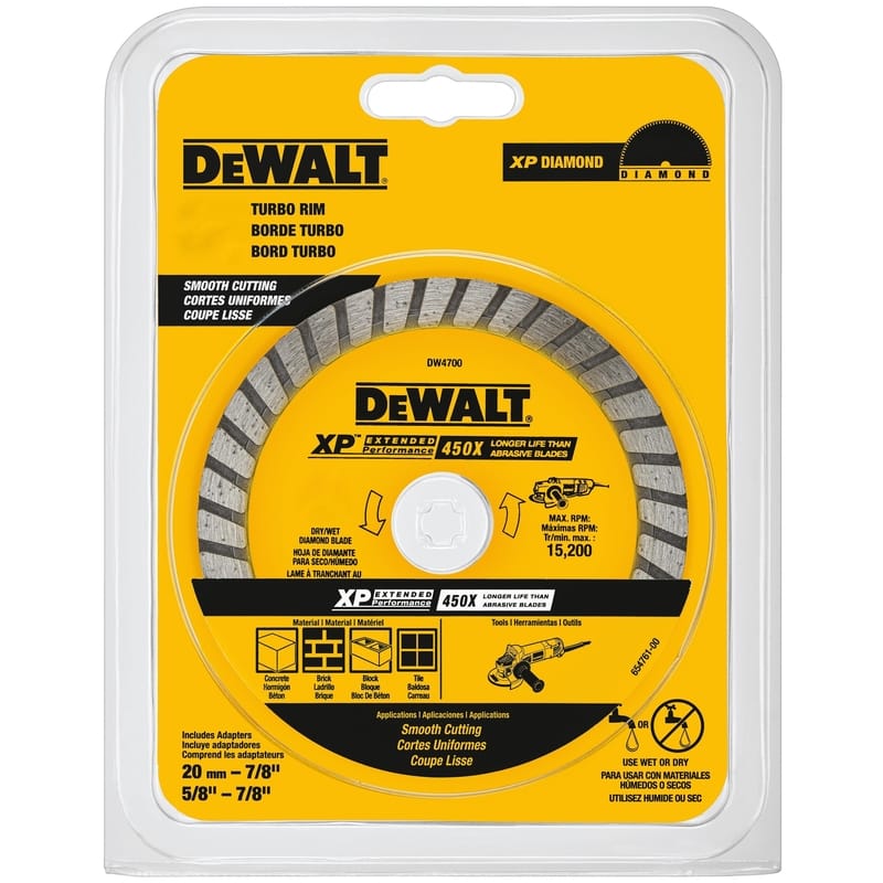 Dewalt DW4701 XP Extended Performance 4-1/2 in. D X 7/8 in. Diamond Turbo Rim Saw Blade 1 pk