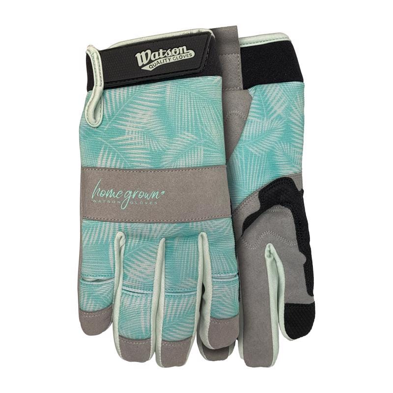 Watson Gloves 198-S Home grown S Spandex Tropical Leaf Pattern Gray/Green Gardening Gloves