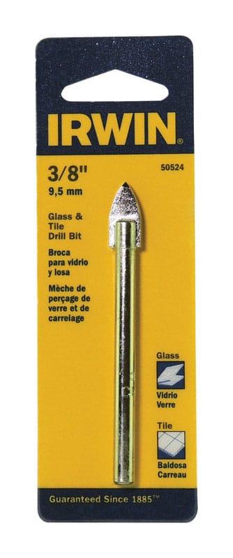 Irwin 50524 3/8 in. X 4 in. L Carbide Tipped Glass/Tile Drill Bit Straight Shank 1 pk