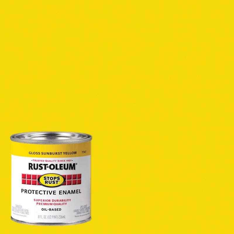 Rust-Oleum 7747730 Stops Rust Indoor and Outdoor Gloss Sunburst Yellow Oil-Based Protective Paint 0.5 pt