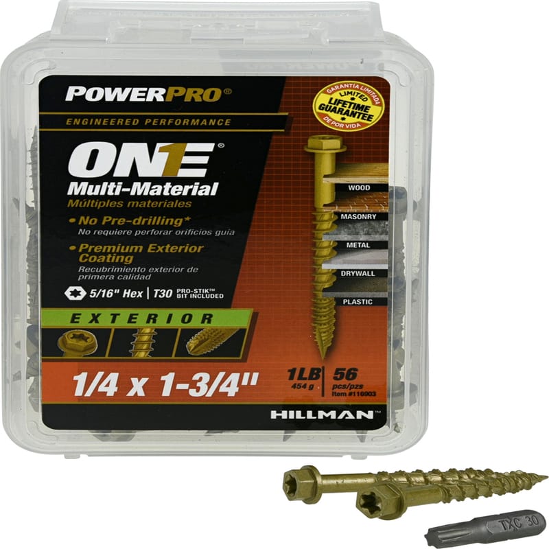 Hillman 116903 Power Pro 1/4 in. Ga. X 1-3/4 in. L Star Hex Washer Head Coarse Multi-Material Screws