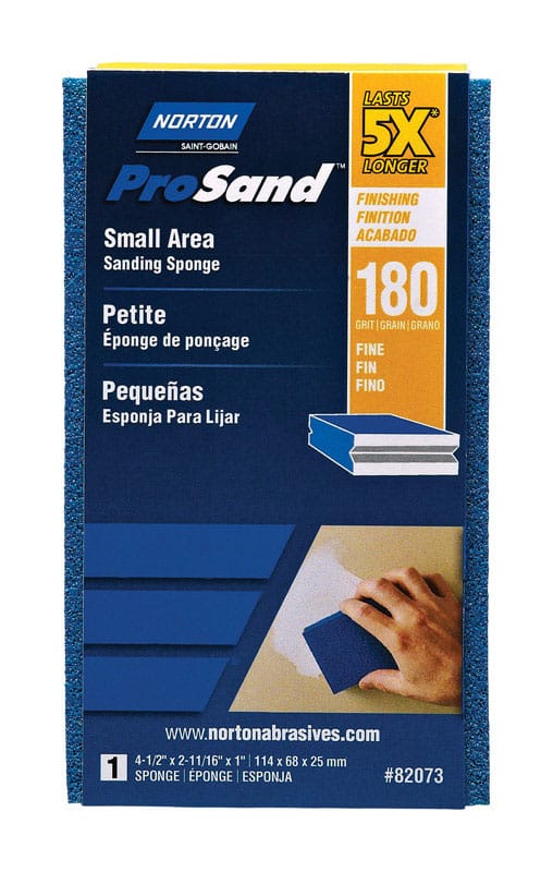 Norton 07660782073 ProSand 4.5 in. L X 2.69 in. W X 1 in. 180 Grit Fine Small Area Sanding Sponge