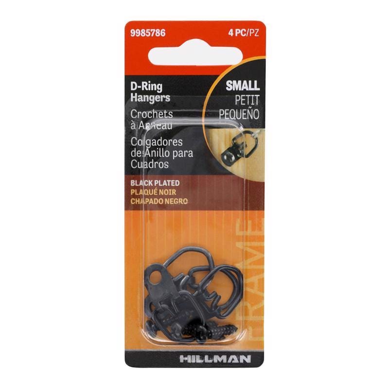 Hillman 9985786 Black D-Ring Hanger 25 lb 4 pk