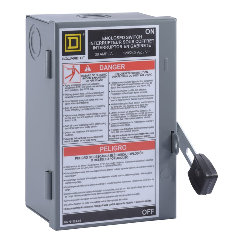 Square D L211N 30 amps Fusible 2-Pole Fuse Safety Switch
