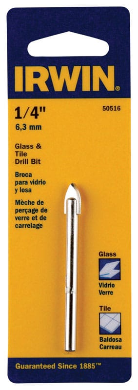 Irwin 50516 1/4 in. X 4 in. L Carbide Tipped Glass/Tile Drill Bit Straight Shank 1 pk