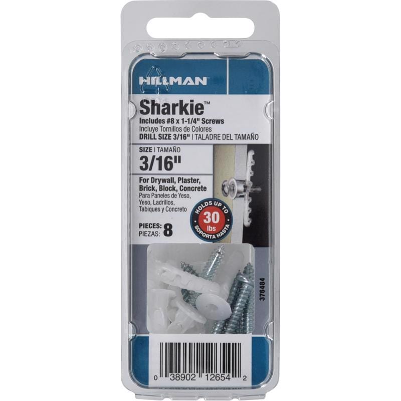 Hillman 376484 Sharkie 3/16 in. D X 1-1/4 in. L Nylon Round Head Screw and Anchor 8 pk