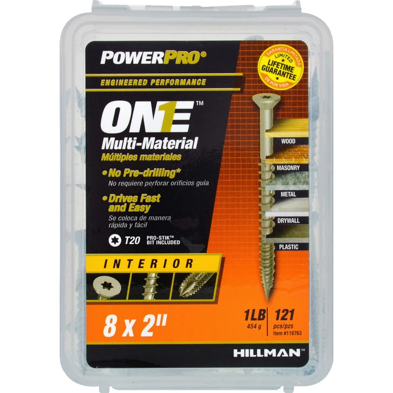 Hillman 116763 Power Pro No. 8 Ga. X 2 in. L Star Flat Head Coarse Multi-Material Screws