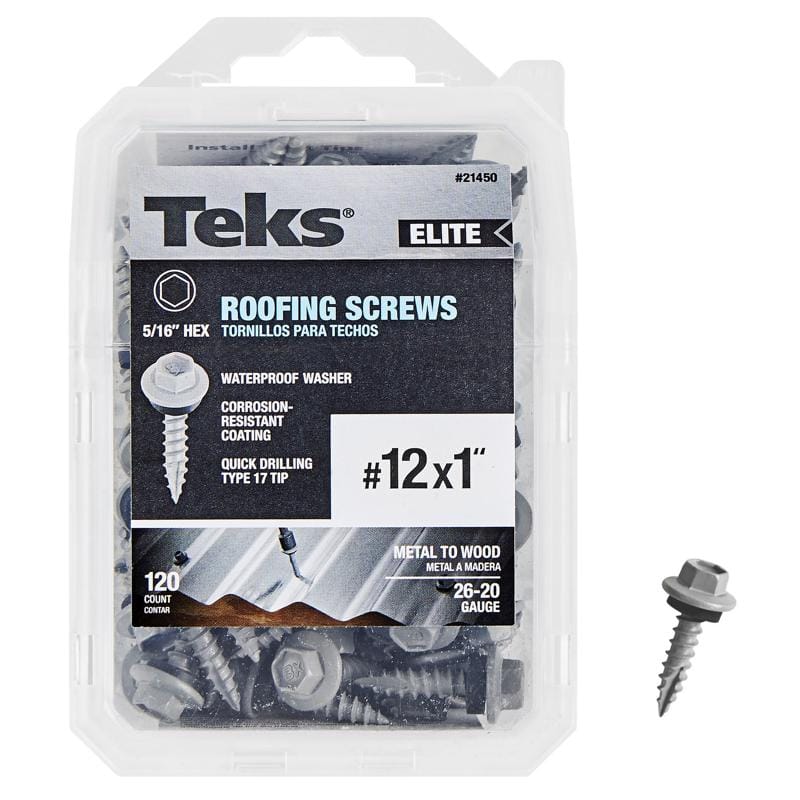Teks 21450 Elite No. 12 X 1 in. L Hex Drive Hex Washer Head Self Tapping Roofing Screws