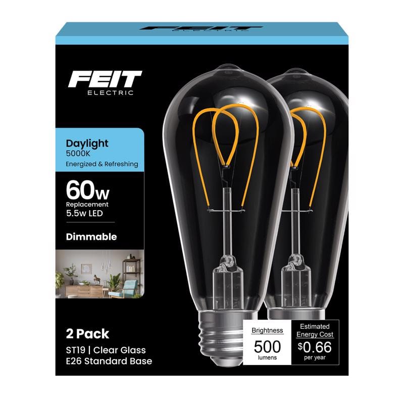 Feit Electric ST1960M2950FIL2 Feit ST19 E26 (Medium) Filament LED Bulb Daylight 60 Watt Equivalence 2 pk