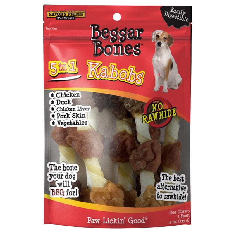 Savory Prime 365 Beggar Bones Kabobs 5-in-1 Flavor Grain Free Chews For Dogs 7.8 in. 6 pk