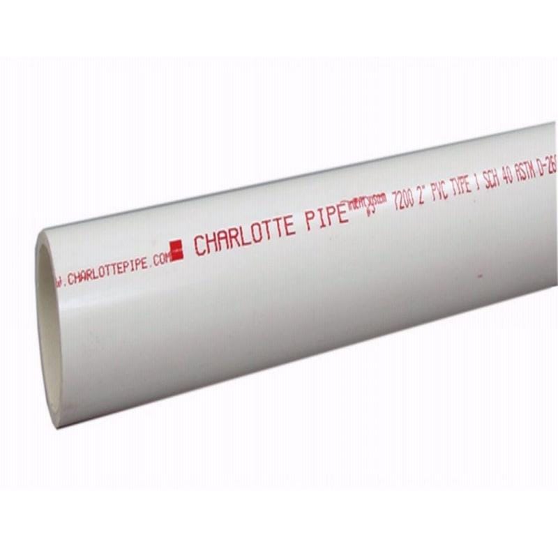 Charlotte Pipe PVC 07200 0600 Schedule 40 PVC DWV Pipe 2 in. D X 10 ft. L Plain End 280 psi