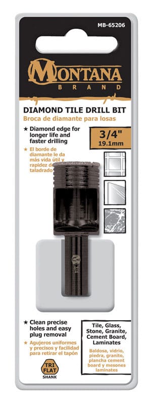 Montana Brand MB-65206 Diamond 3/4 in. Alloy Steel Tile Drill Bit 3-Flat Shank 1 pc