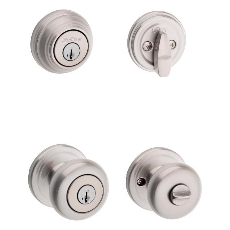 Kwikset 99910-034 SmartKey Juno Satin Nickel Deadbolt and Entry Door Knob KW1 1-3/4 in.