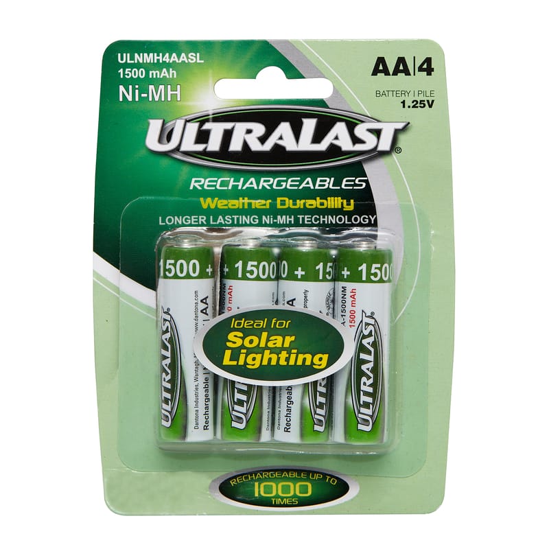 Ultralast ULNMH4AASL NiMH AA 1.2 V 1.5 mAh Solar Rechargeable Battery 4 pk