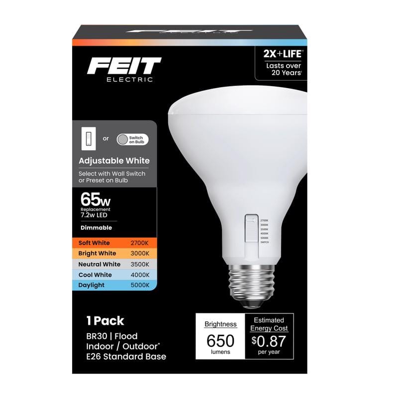 Feit Electric BR3065DM/6WYCA Feit BR30 E26 (Medium) LED Bulb Adjustable White 65 Watt Equivalence 1 pk