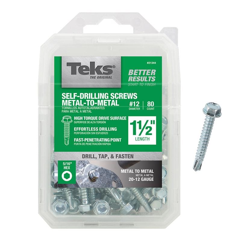 Itw 21344 Teks No. 12 in. X 1-1/2 in. L Hex Hex Washer Head Sheet Metal Screws 80 pk